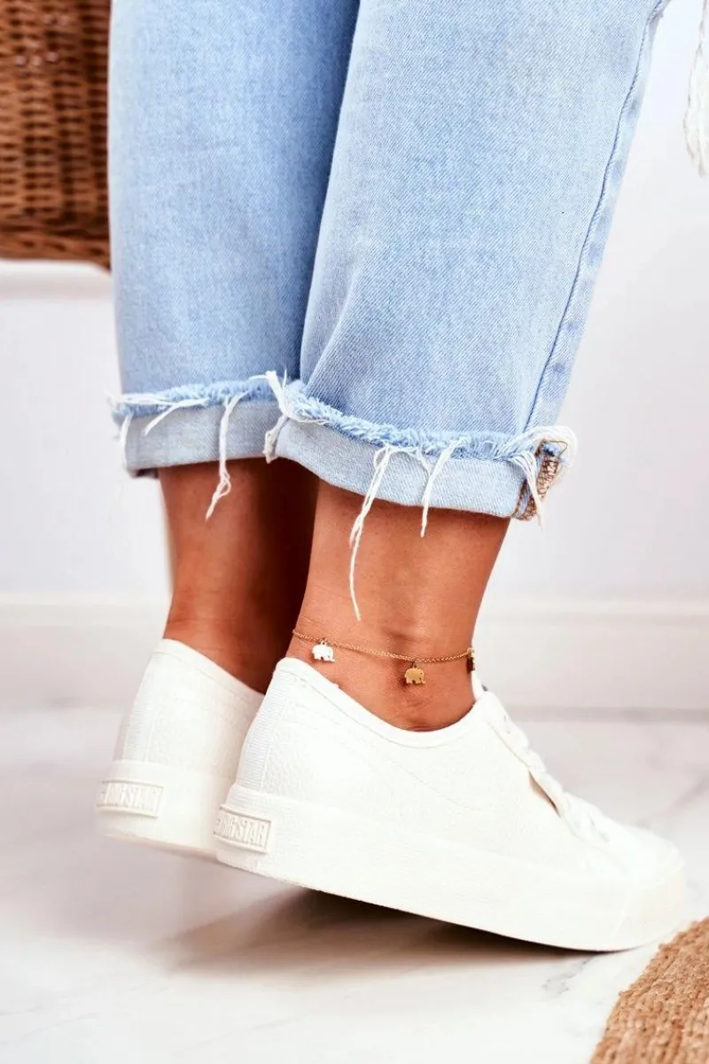 Trampki Damskie Big Star|Trampki Damskie Niskie>Big Star Shoes Skórzane Trampki Damskie Big Star Białe GG274098