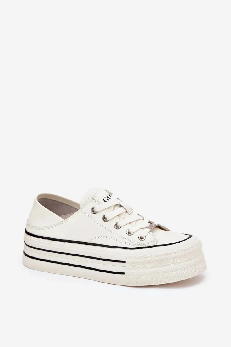 Trampki Damskie Niskie>GOE Skórzane Trampki Damskie Na Platformie RR2N4106 Białe Biały