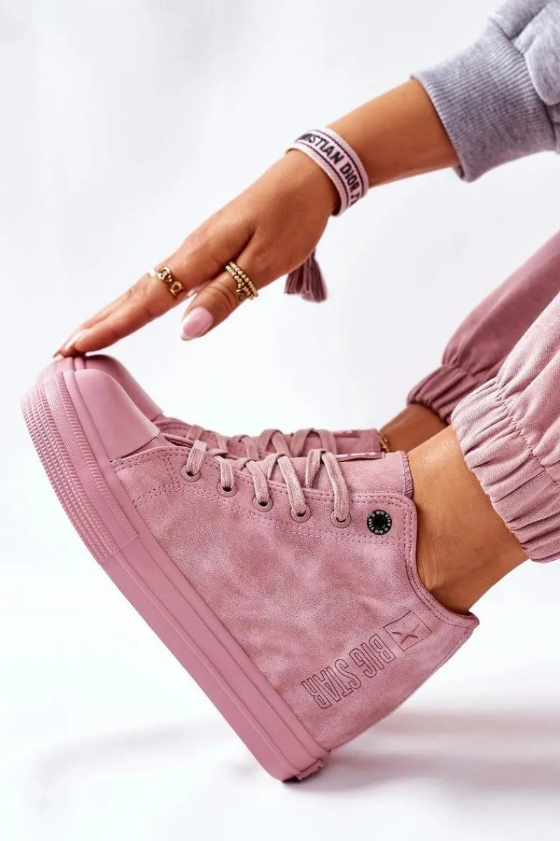 Sale Big Star Shoes Skórzane Trampki Na Koturnie Big Star II274092 Różowe