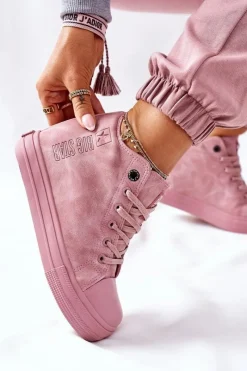 Sale Big Star Shoes Skórzane Trampki Na Koturnie Big Star II274092 Różowe