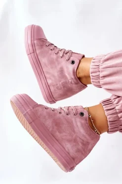 Sale Big Star Shoes Skórzane Trampki Na Koturnie Big Star II274092 Różowe