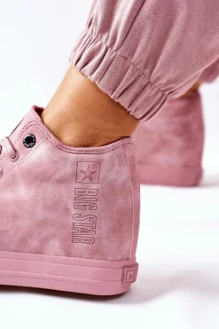 Sale Big Star Shoes Skórzane Trampki Na Koturnie Big Star II274092 Różowe