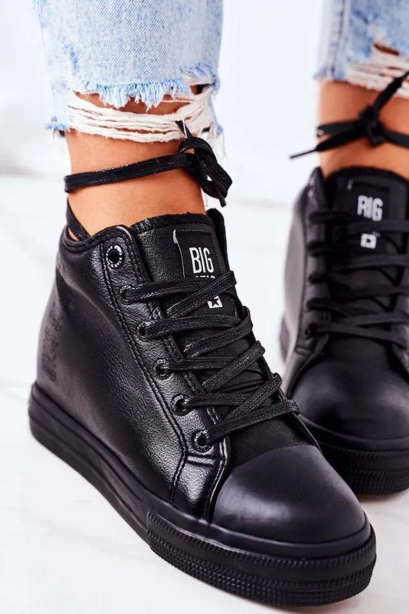 Sale Skórzane Trampki Na Koturnie Big Star EE274127 Czarne Damskie Trampki Damskie Big Star|Big Star