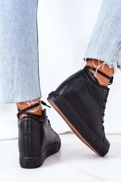 Sale Skórzane Trampki Na Koturnie Big Star EE274127 Czarne Damskie Trampki Damskie Big Star|Big Star