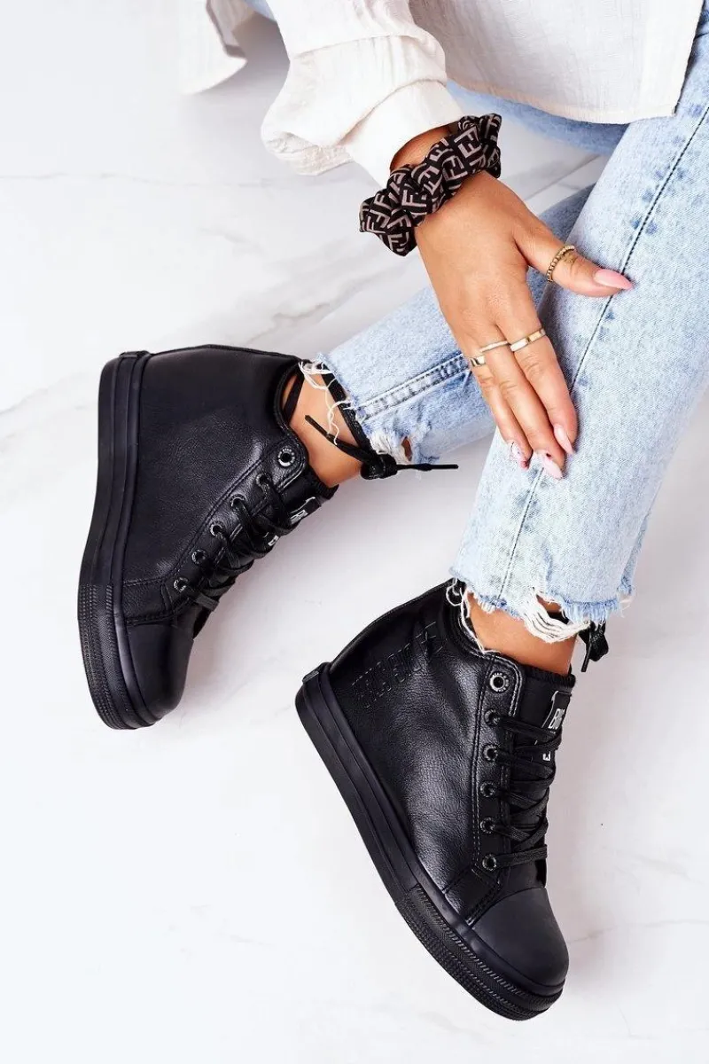 Sale Skórzane Trampki Na Koturnie Big Star EE274127 Czarne Damskie Trampki Damskie Big Star|Big Star