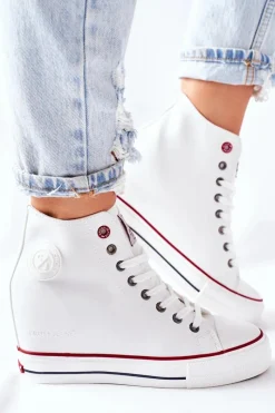 Sale Cross Jeans Skórzane Trampki Na Koturnie II2R4024 Białe