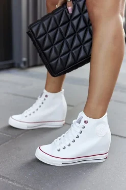 Sale Cross Jeans Skórzane Trampki Na Koturnie II2R4024 Białe