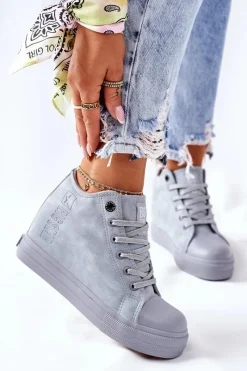 Skórzane Trampki Na Koturnie Big Star II274094 Niebieskie Damskie Trampki Damskie Big Star|Big Star