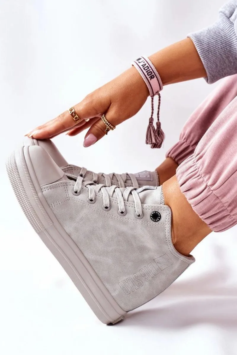 Trampki Damskie Big Star|Big Star>Big Star Shoes Skórzane Trampki Na Koturnie Big Star II274093 Szare