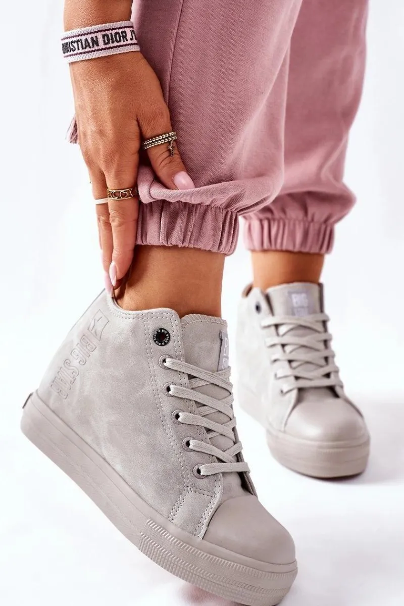 Trampki Damskie Big Star|Big Star>Big Star Shoes Skórzane Trampki Na Koturnie Big Star II274093 Szare