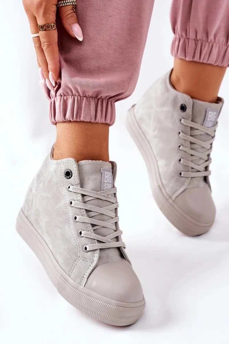 Trampki Damskie Big Star|Big Star>Big Star Shoes Skórzane Trampki Na Koturnie Big Star II274093 Szare