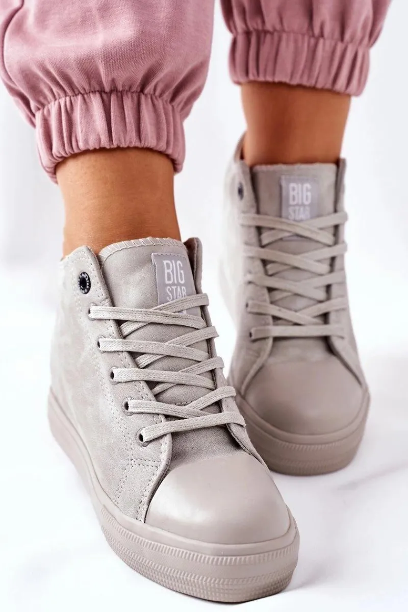 Trampki Damskie Big Star|Big Star>Big Star Shoes Skórzane Trampki Na Koturnie Big Star II274093 Szare