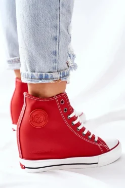Trampki Damskie Cross Jeans|Sneakersy Damskie></noscript>Cross Jeans Skórzane Trampki Na Koturnie II2R4026 Czerwone