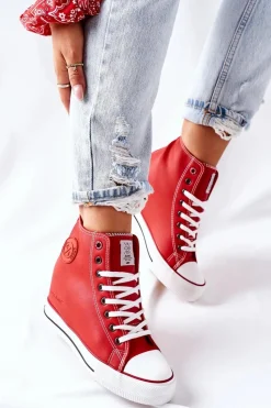 Trampki Damskie Cross Jeans|Sneakersy Damskie></noscript>Cross Jeans Skórzane Trampki Na Koturnie II2R4026 Czerwone