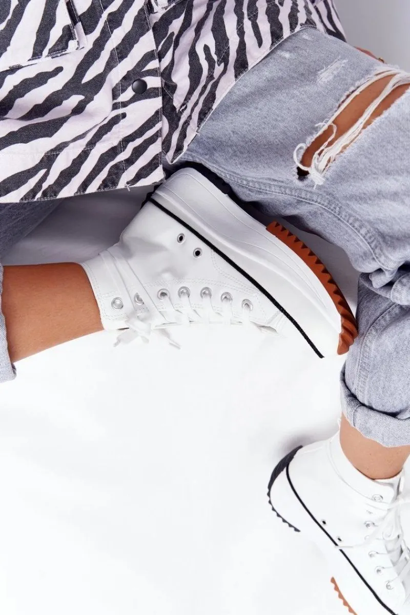 Sale Boto Skórzane Trampki Na Platformie Białe Coachella