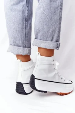 Sale Boto Skórzane Trampki Na Platformie Białe Coachella