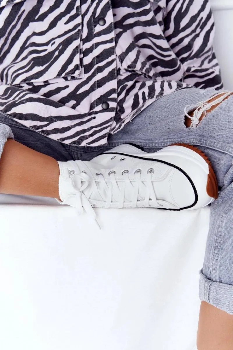 Sale Boto Skórzane Trampki Na Platformie Białe Coachella