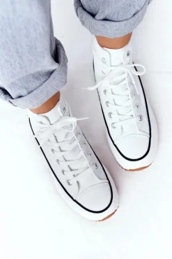 Sale Boto Skórzane Trampki Na Platformie Białe Coachella