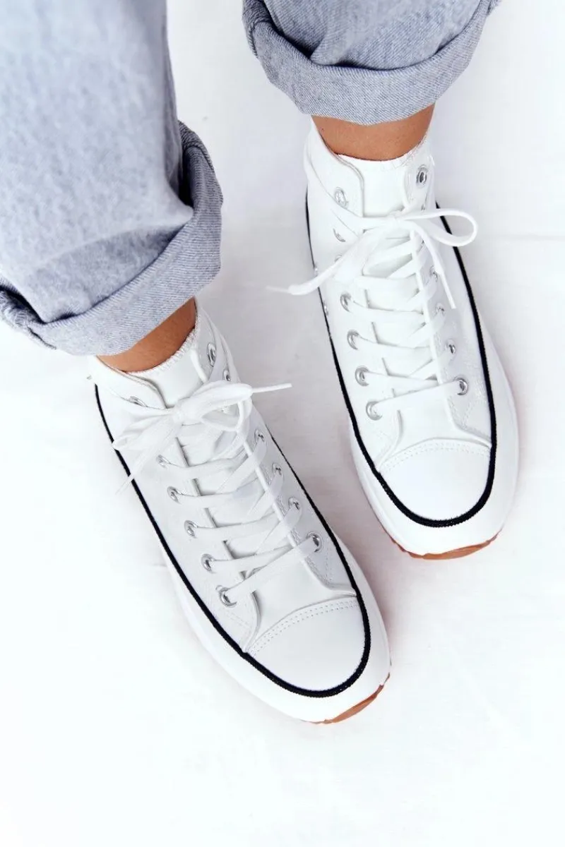 Sale Boto Skórzane Trampki Na Platformie Białe Coachella