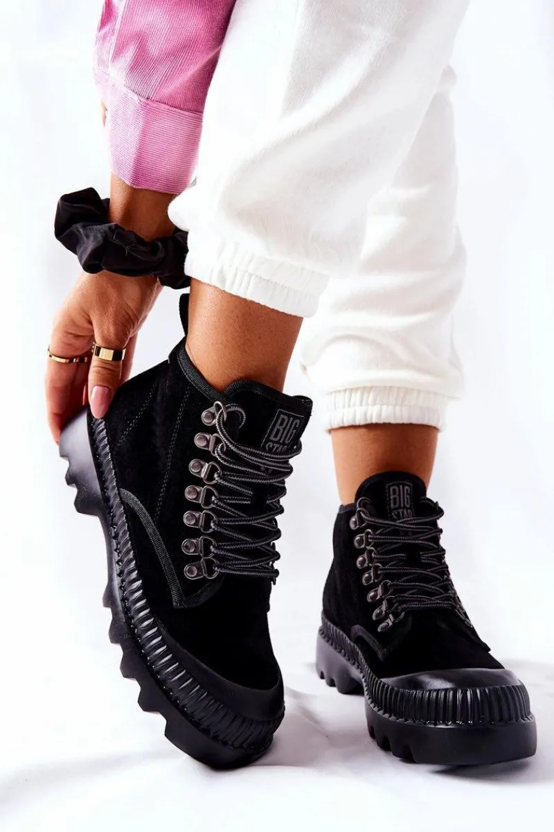 Sale Big Star Shoes Skórzane Trapery Botki Big Star II274363 Czarne Czarny