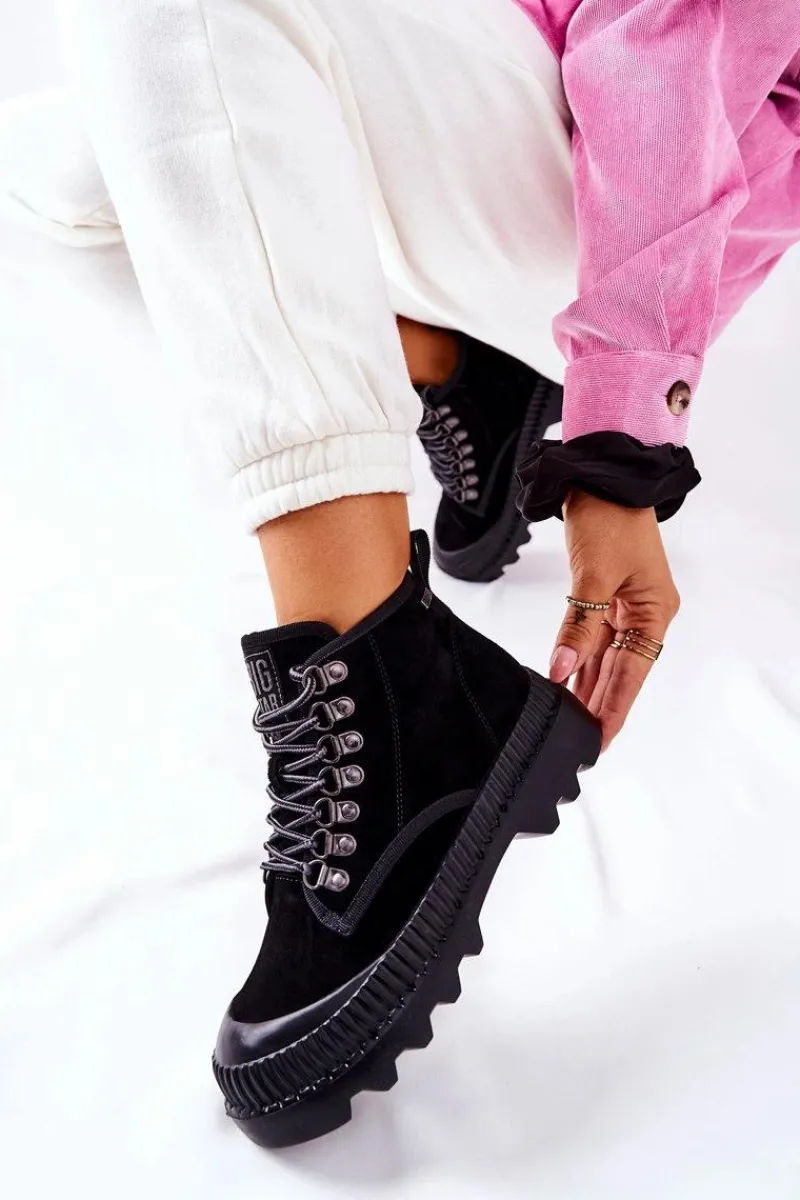 Sale Big Star Shoes Skórzane Trapery Botki Big Star II274363 Czarne Czarny