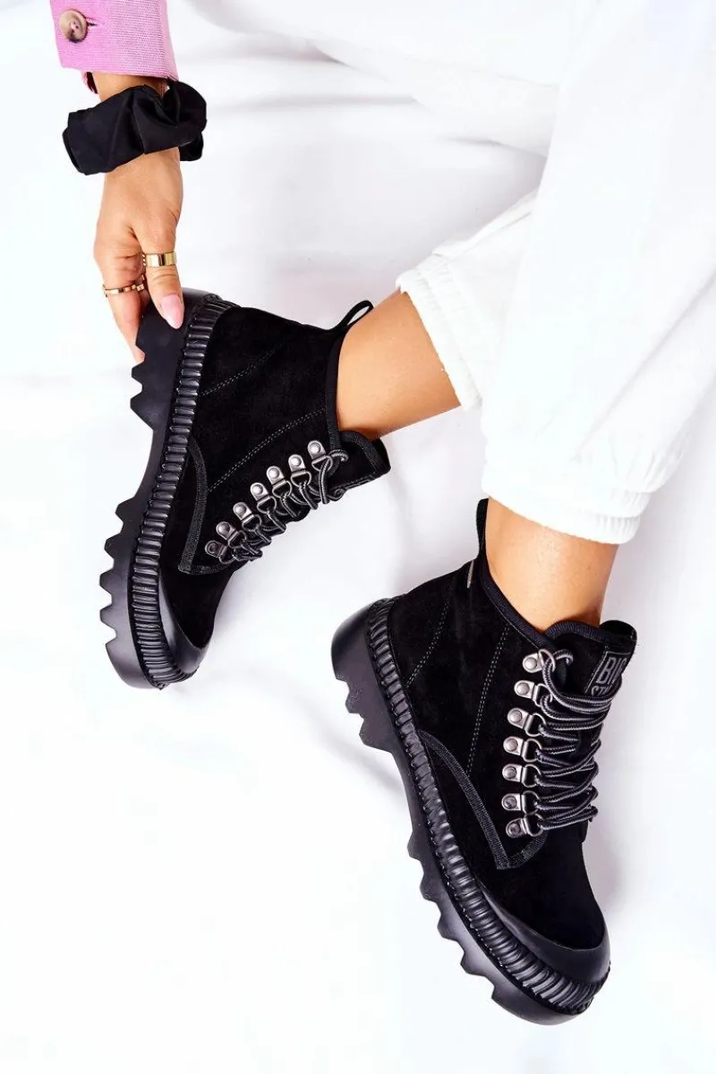 Sale Big Star Shoes Skórzane Trapery Botki Big Star II274363 Czarne Czarny