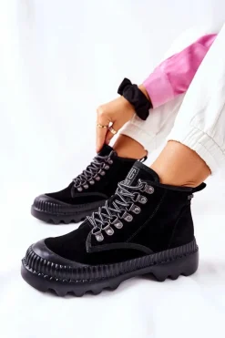 Sale Big Star Shoes Skórzane Trapery Botki Big Star II274363 Czarne Czarny