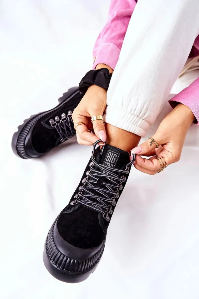 Sale Big Star Shoes Skórzane Trapery Botki Big Star II274363 Czarne Czarny