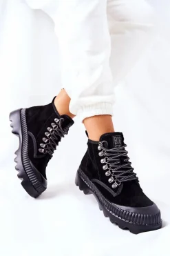 Sale Big Star Shoes Skórzane Trapery Botki Big Star II274363 Czarne Czarny