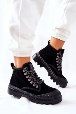 Sale Big Star Shoes Skórzane Trapery Botki Big Star II274363 Czarne Czarny