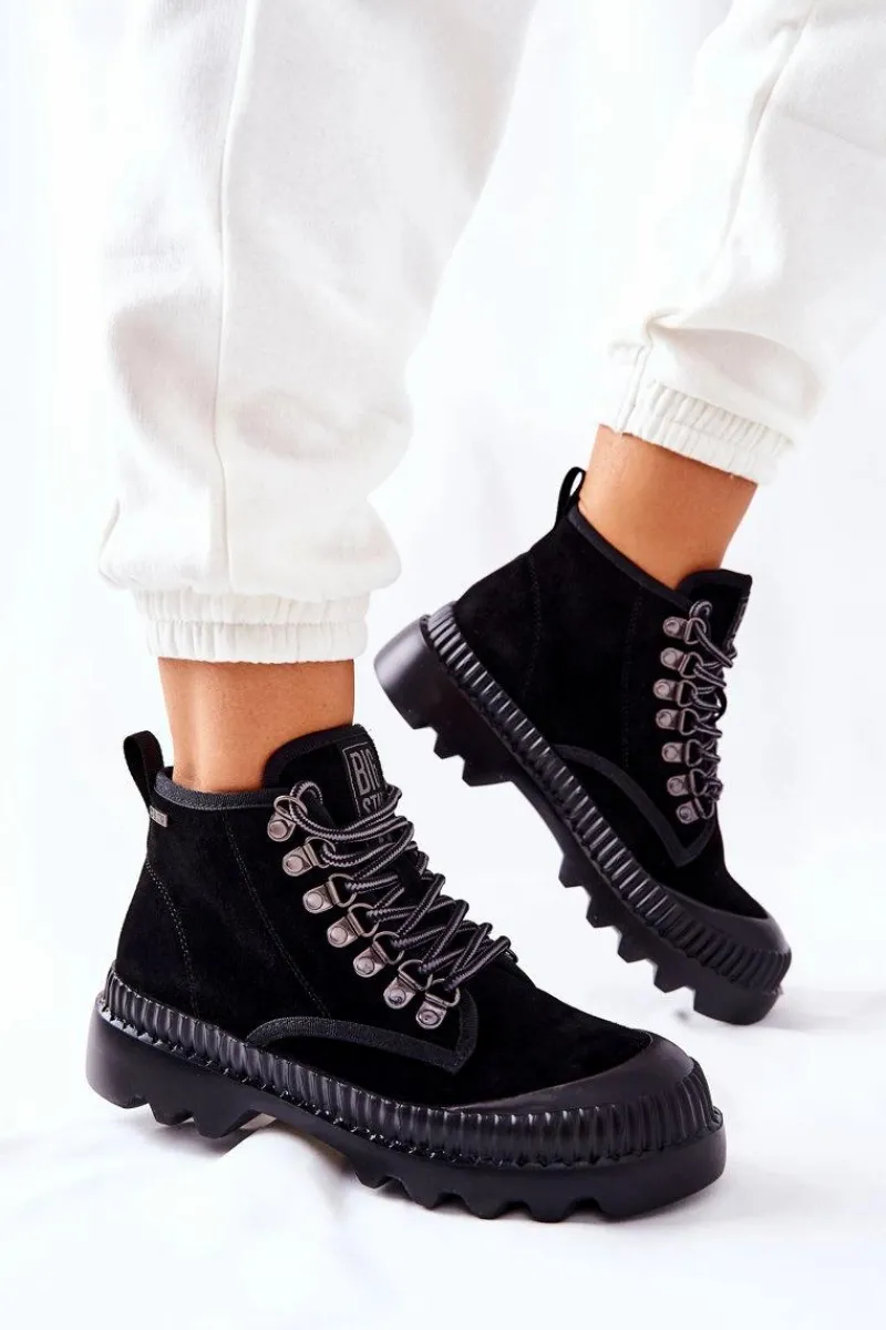 Sale Big Star Shoes Skórzane Trapery Botki Big Star II274363 Czarne Czarny