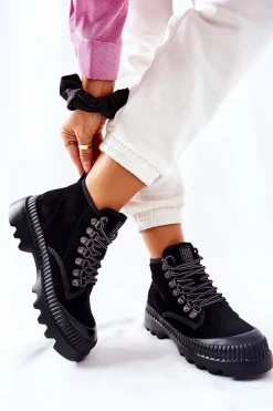 Sale Big Star Shoes Skórzane Trapery Botki Big Star II274363 Czarne Czarny