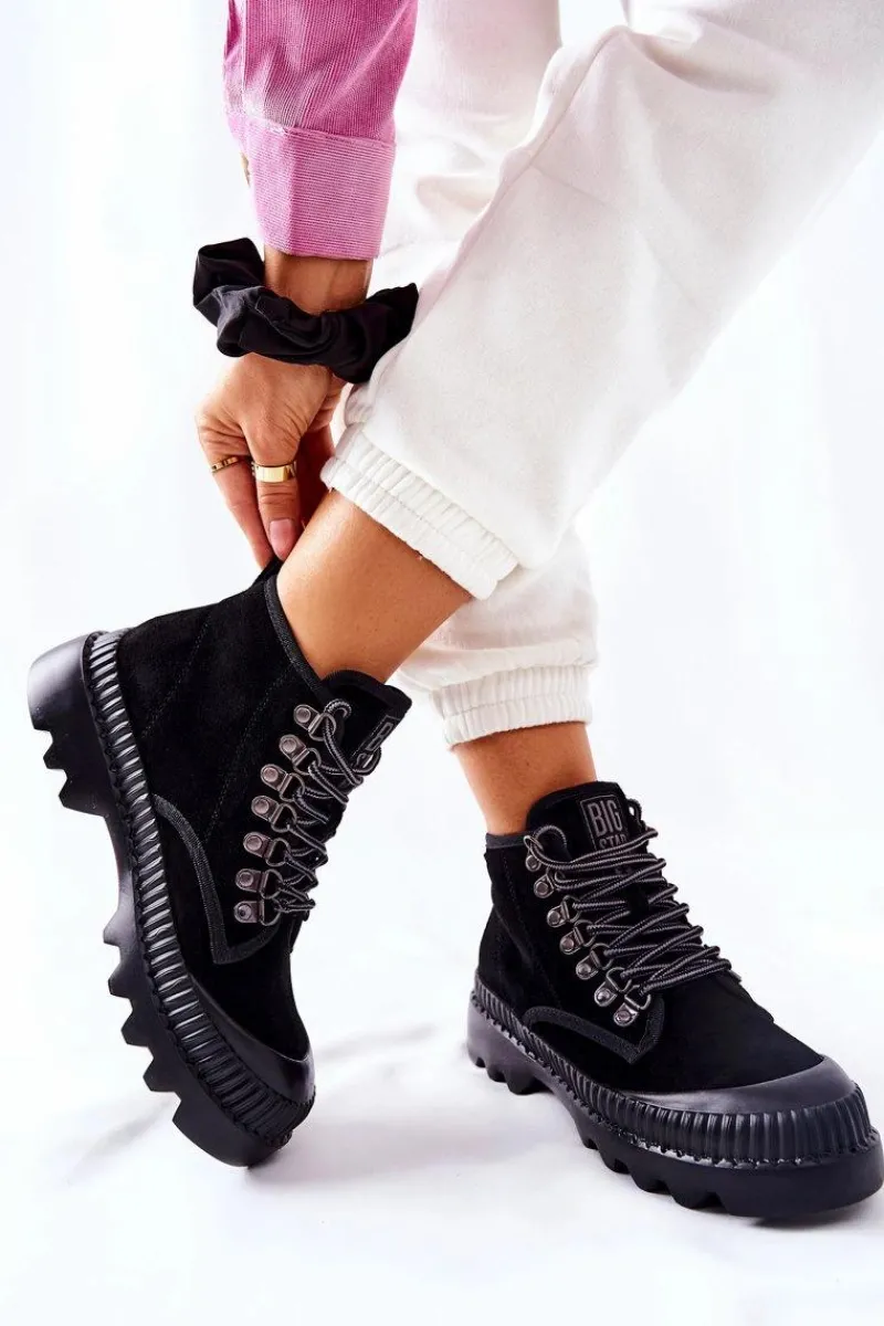 Sale Big Star Shoes Skórzane Trapery Botki Big Star II274363 Czarne Czarny