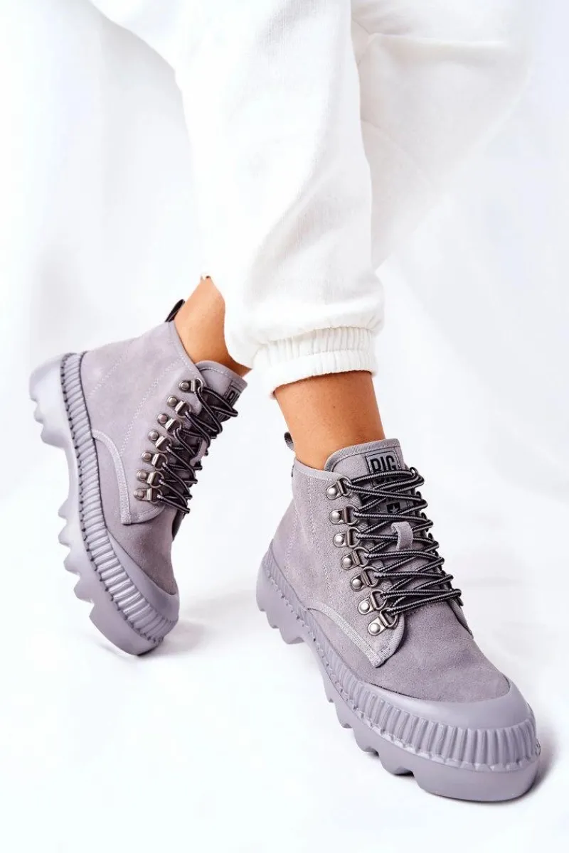 Big Star Shoes Skórzane Trapery Botki Big Star II274365 Szare