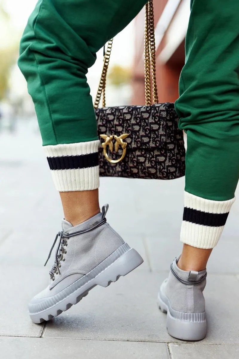 Big Star Shoes Skórzane Trapery Botki Big Star II274365 Szare