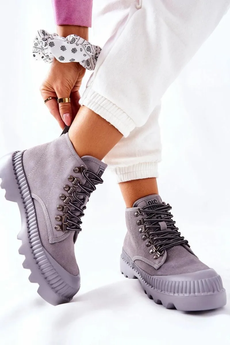 Big Star Shoes Skórzane Trapery Botki Big Star II274365 Szare