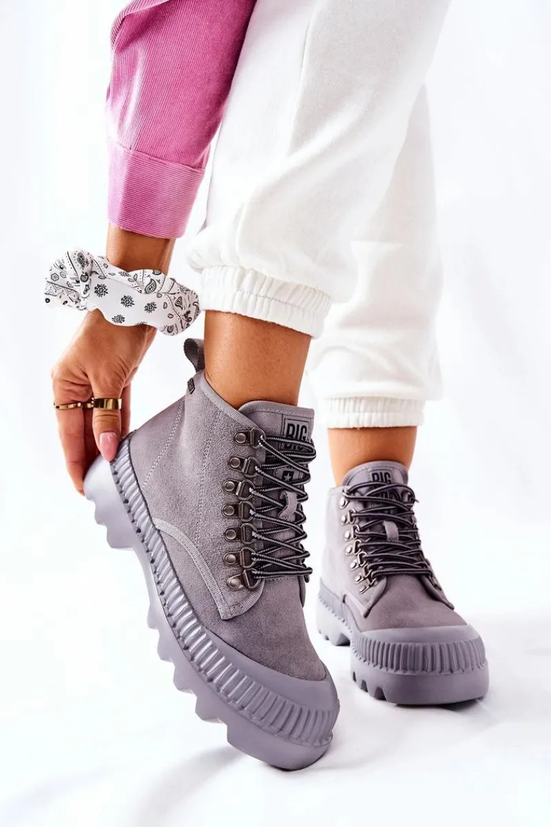 Big Star Shoes Skórzane Trapery Botki Big Star II274365 Szare