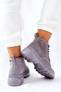 Big Star Shoes Skórzane Trapery Botki Big Star II274365 Szare