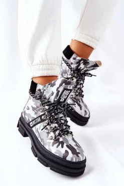 Discount Skórzane Trapery Botki Big Star II274368 Moro Czarne Damskie Damskie Trapery|Botki Skórzane