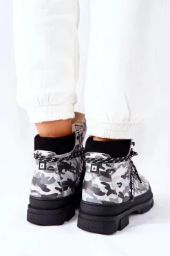 Discount Skórzane Trapery Botki Big Star II274368 Moro Czarne Damskie Damskie Trapery|Botki Skórzane