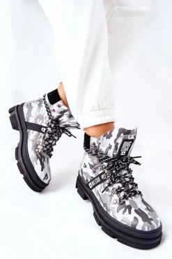 Discount Skórzane Trapery Botki Big Star II274368 Moro Czarne Damskie Damskie Trapery|Botki Skórzane