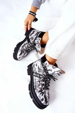 Discount Skórzane Trapery Botki Big Star II274368 Moro Czarne Damskie Damskie Trapery|Botki Skórzane