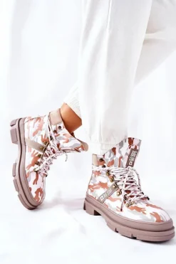 Skórzane Trapery Botki Big Star II274369 Moro Szare Damskie Damskie Trapery|Botki Skórzane