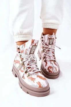 Skórzane Trapery Botki Big Star II274369 Moro Szare Damskie Damskie Trapery|Botki Skórzane