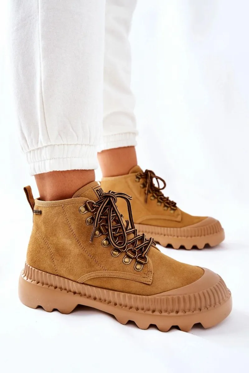 Damskie Trapery|Botki Sznurowane>Big Star Shoes Skórzane Trapery Botki Big Star II274366 Camel