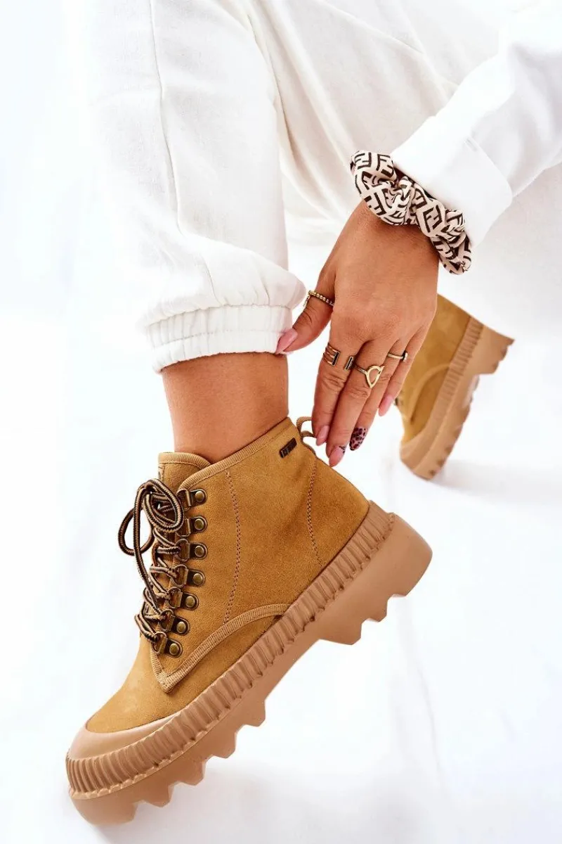 Damskie Trapery|Botki Sznurowane>Big Star Shoes Skórzane Trapery Botki Big Star II274366 Camel