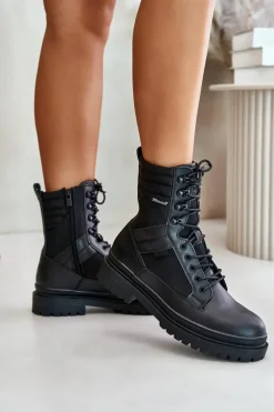 Botki Męskie>Big Star Shoes Skórzane Trapery Botki Męskie Ocieplane Big Star OO174164 Czarne