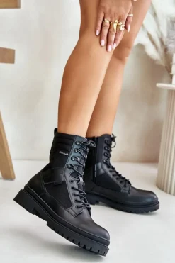 Botki Męskie>Big Star Shoes Skórzane Trapery Botki Męskie Ocieplane Big Star OO174164 Czarne