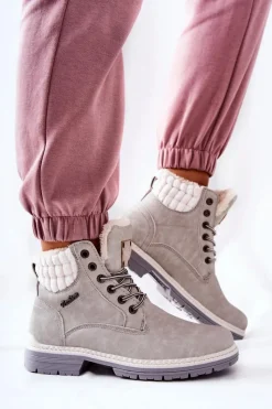 Best Boto Skórzane Trapery Z Ociepleniem Jasnoszare Laralis