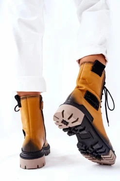 Discount Maciejka Skórzane Trzewiki Botki Ocieplane Żółte 05113-07